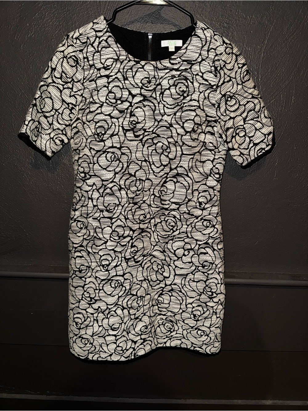 Jade Black & White Floral Lace-Overlay Shift Dress